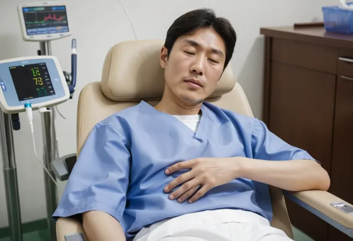 dna주사 이후 스트레칭을 하며 회복 중인 모습
