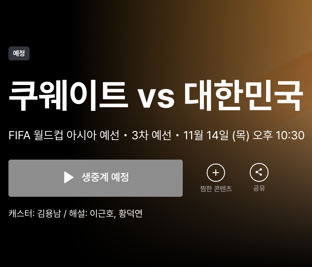 국가대표 축구 중계방송 (한국 쿠웨이트)