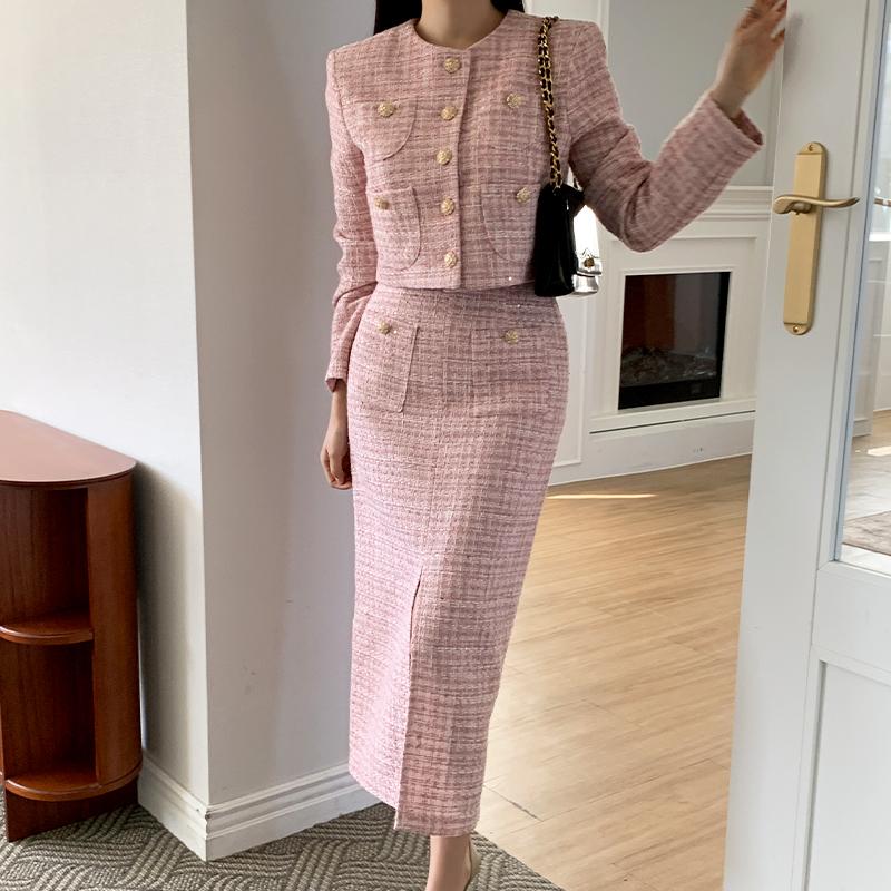 더제이수 체크 트위드 투피스 SET