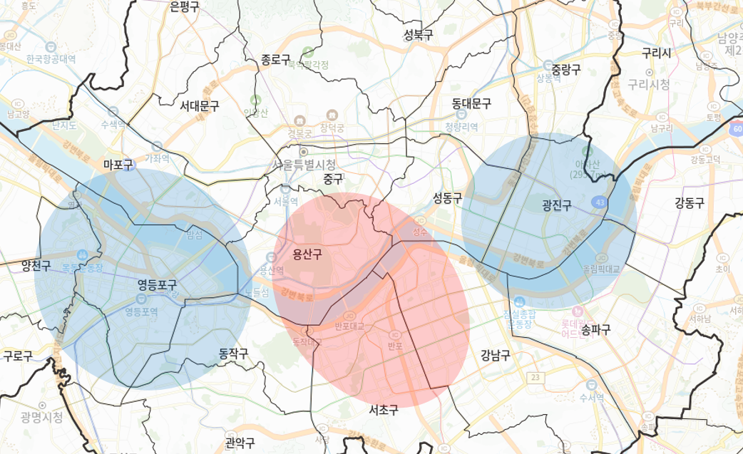 지역별 비교를 통한 강동구 위치