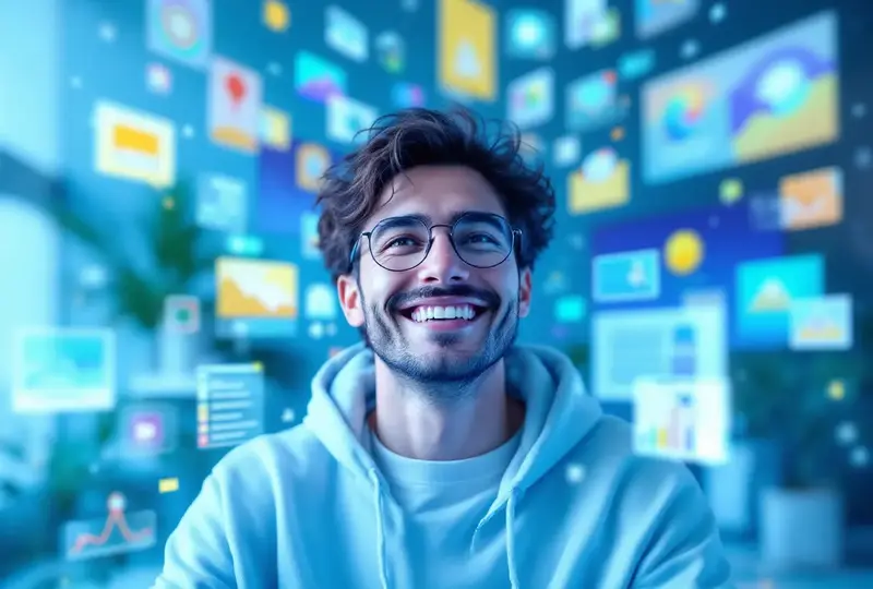 Perplexity AI 챗봇이 다양한 정보 패널과 그래픽을 배경으로 최신 검색 결과, 출처 제공, 요약 기능을 시각적으로 보여주는 미래형 디지털 인터페이스에서 사용자가 정보를 탐색하는 모습