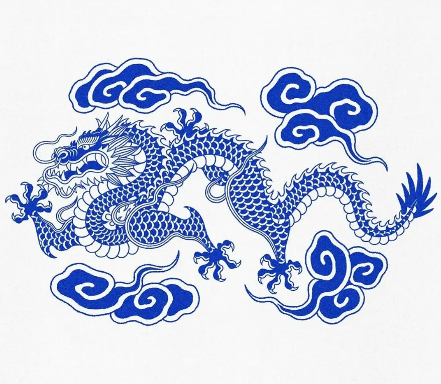청룡이-하늘을-날아가는-그림으로-파란색이-돋보인다
