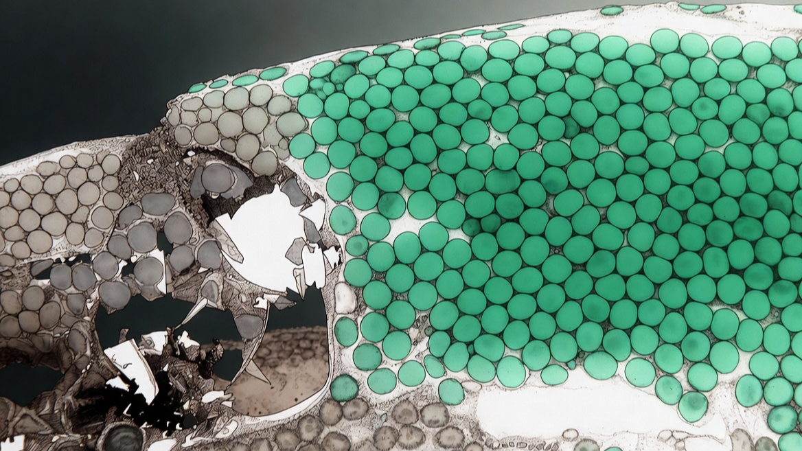 두꺼비 특유의 아체 형성을 통한 피부 조직 재생 원리 도식