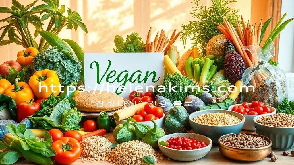 다양하고 싱싱한 채소들과 통곡류가 놓인 식탁 모습.