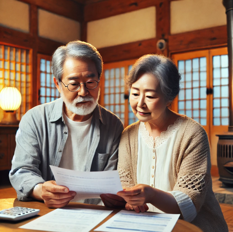 연금 계획을 논의하는 노부부의 모습