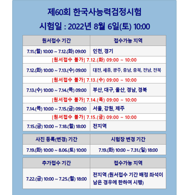 60회 한국사능력검정시험 접수 일정