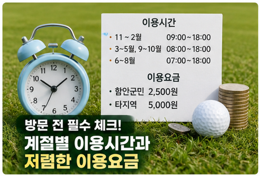 천연잔디 36홀 공인 구장, 함안 군북 파크골프장 예약 꿀팁 (위치, 코스, 요금, 이용시간 등)