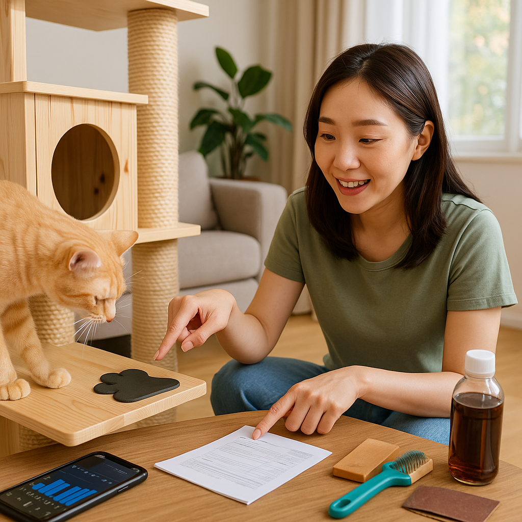 거실 한 켠에 완성된 나무 캣타워