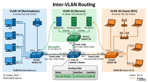 Inter-VLAN 라우팅:** 쪼개진 네트워크끼리 통신 참고이미지