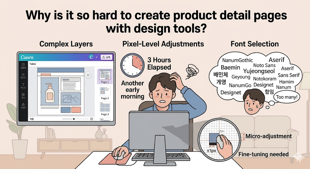 複雑なデザインツールの使用により困難を経験する初心者セラーの悩み状況インフォグラフィック
