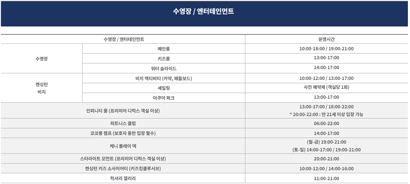사이판 켄싱턴 수영장 이용시간 안내