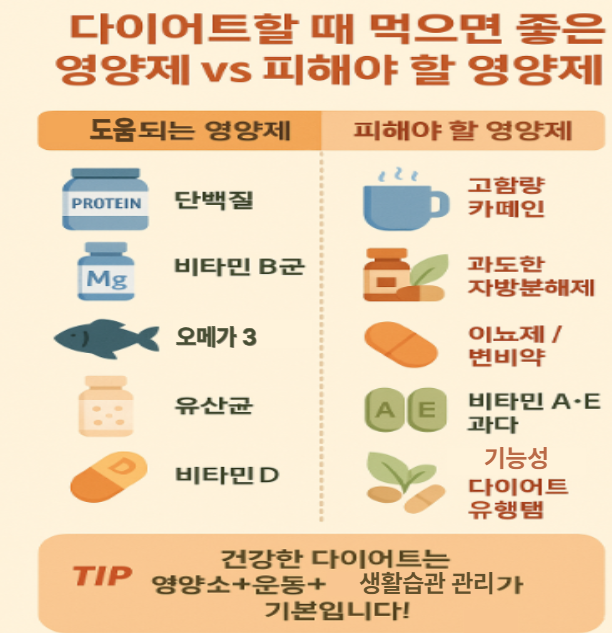 다이어트할때 먹으면 좋은 영양제 vs 피해야할 영양제