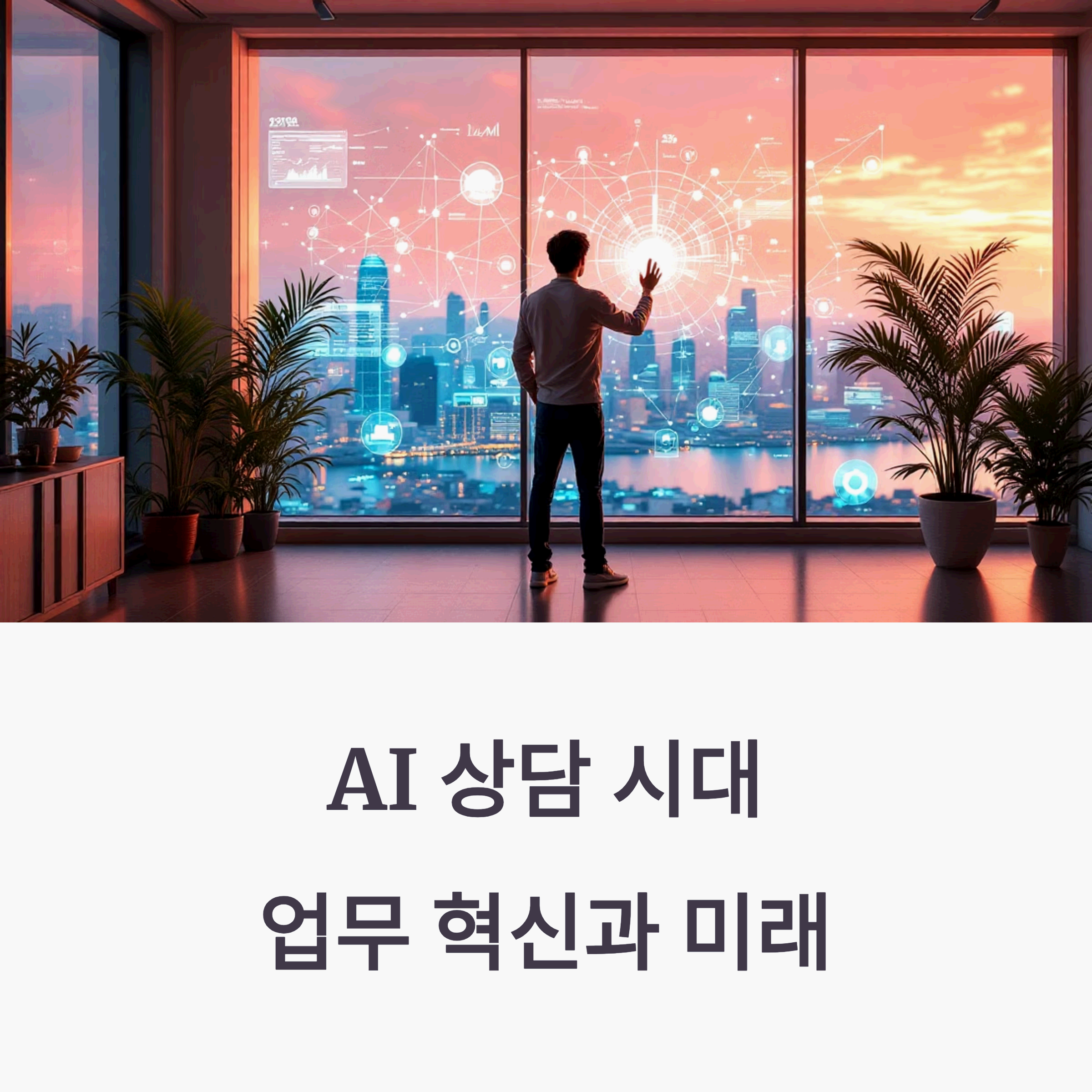 modern office interacting with a glowing data visualization