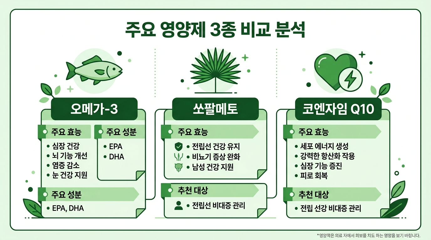 중년 남성 영양제 추천 3종 비교표