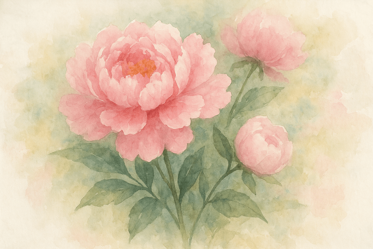 작약 꽃말을 표현하는 수채화 스타일의 이미지