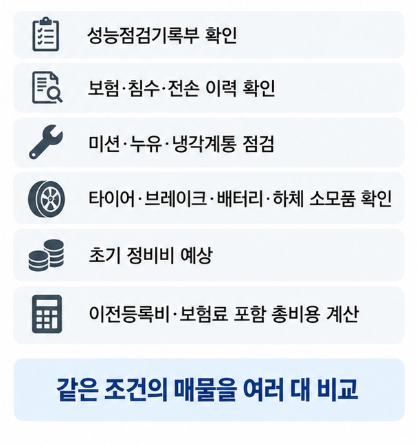 중고 쉐보레 올란도 구매 전 성능점검 보험이력 DPF EGR 터보 인젝터 LPG 계통 미션 하체 소모품 이전비를 확인하는 체크리스트 이미지
