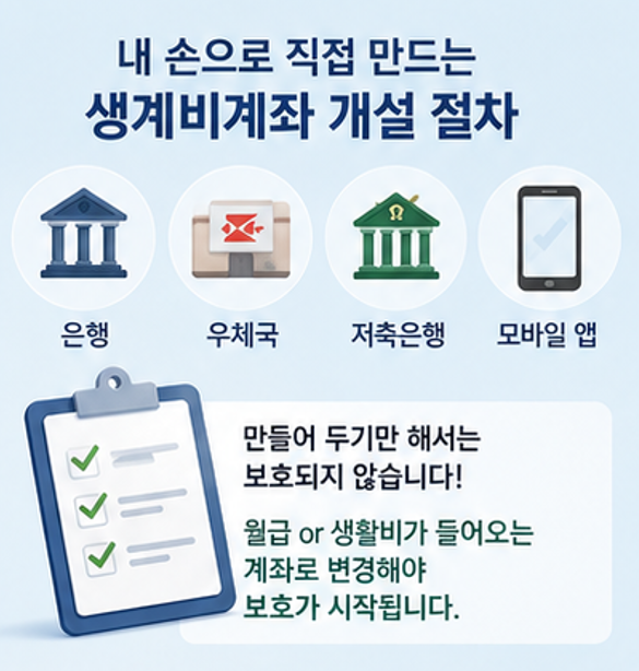 "압류되도 월 250만원까지는 지킬 수 있다고?" - 2026 압류방지 생계비통장 개설방법 총정리 (입금한도, 유의사항)