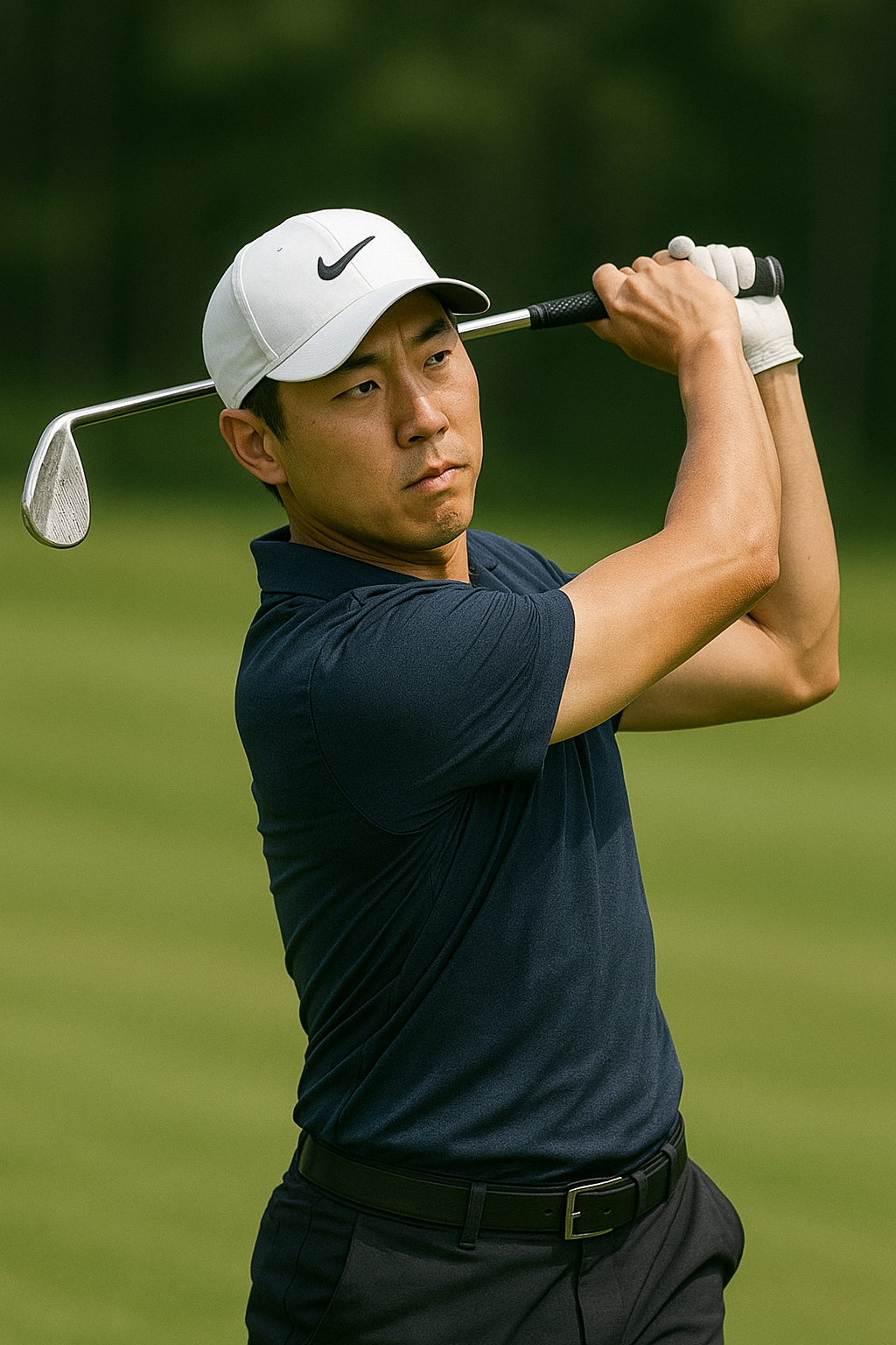 한국의 남자 프로 골퍼 웨지샷의 정교한 스핀샷 스윙 모습