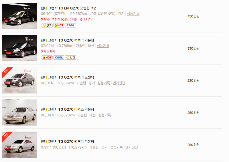 현대 그랜저 중고차 가격 시세표 24년 10월