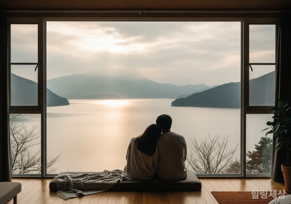 충주호가 보이는 감성 숙소 창가 뷰