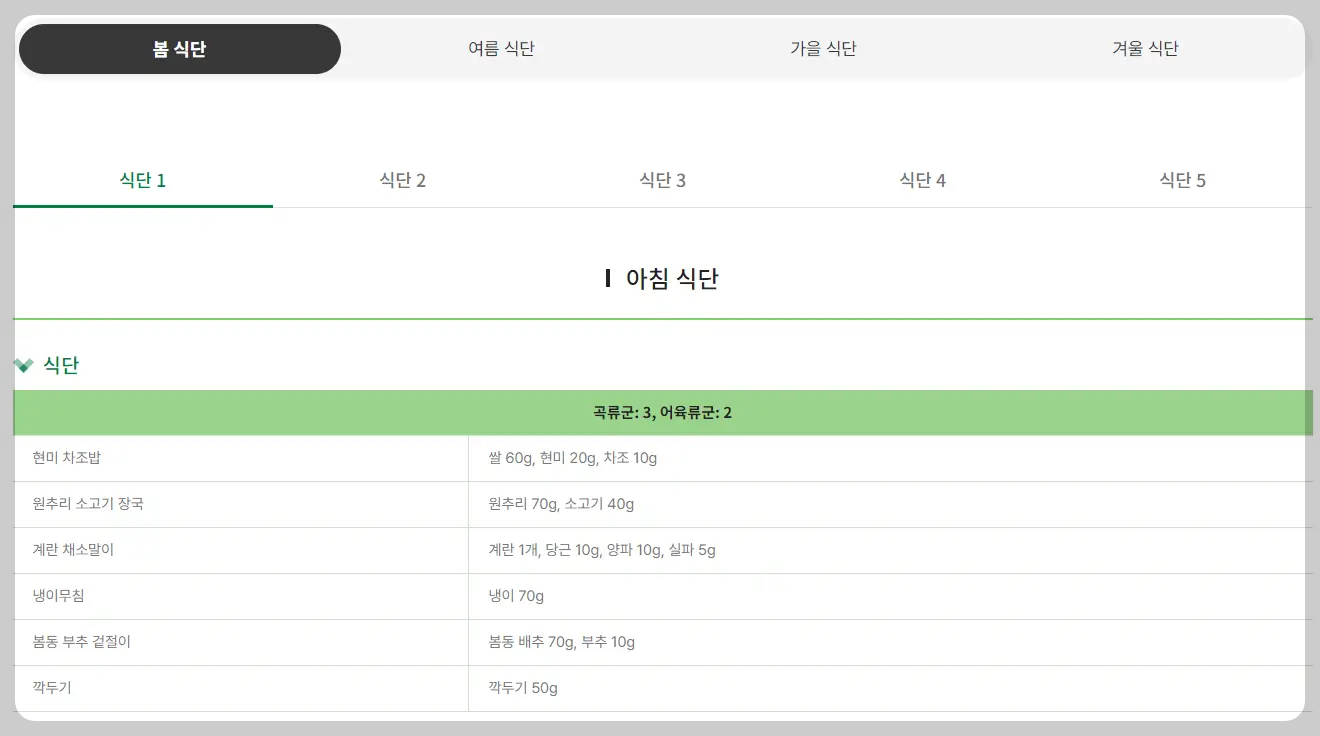 계절별 당뇨 식단-바로가기