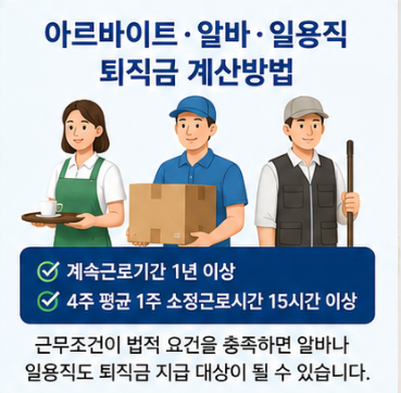 아르바이트 알바 일용직 퇴직금 계산방법