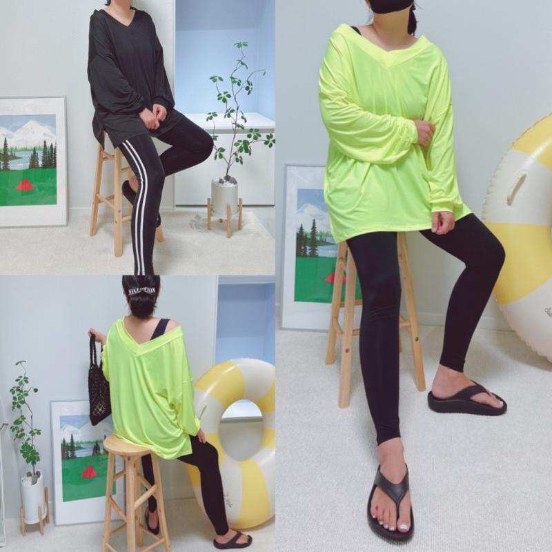 긴팔 빅사이즈 래쉬가드티셔츠 사계절 래시가드 엄마수영복 임산부 롱기장 브이넥