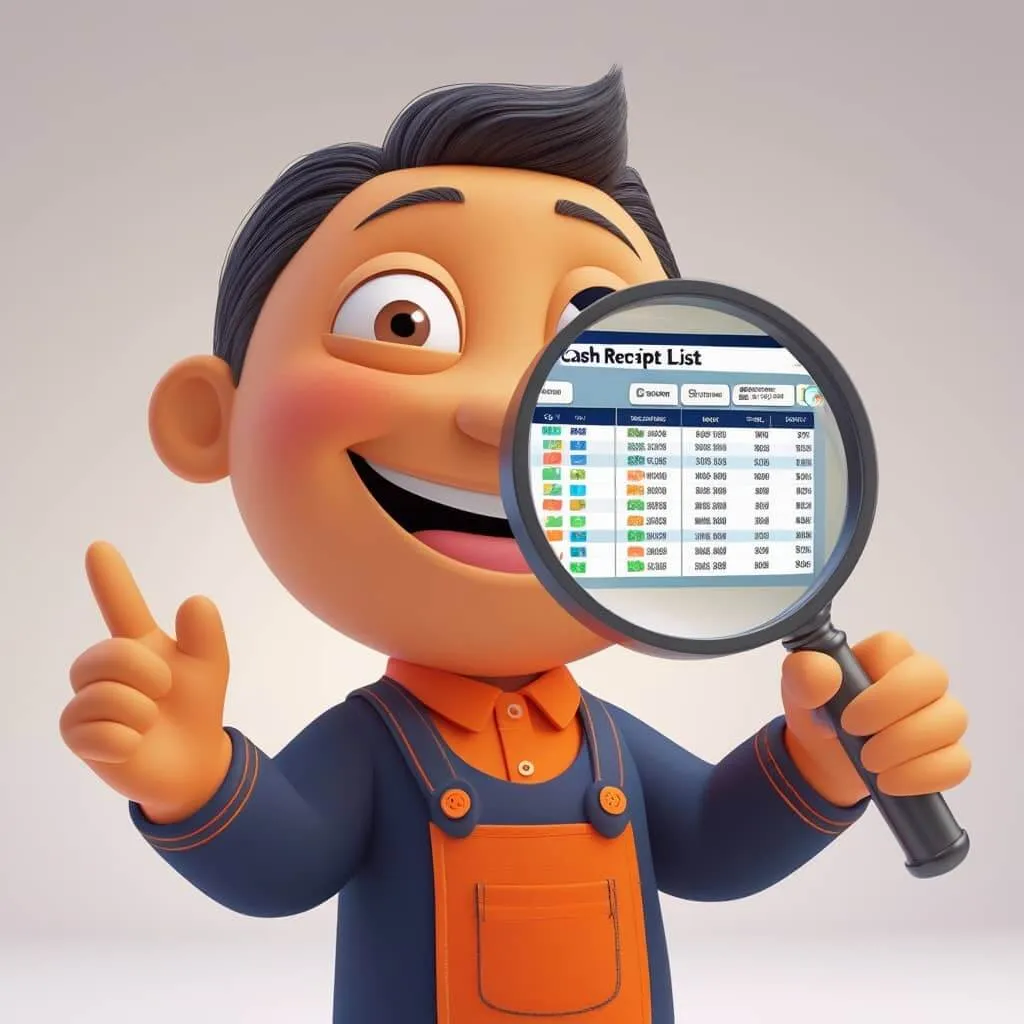 현금영수증 조회를 하고 있는 자영업자 사장님의 모습을 돋보기를 들고 pc 화면을 보고 있는 것으로 표현한 이미지.