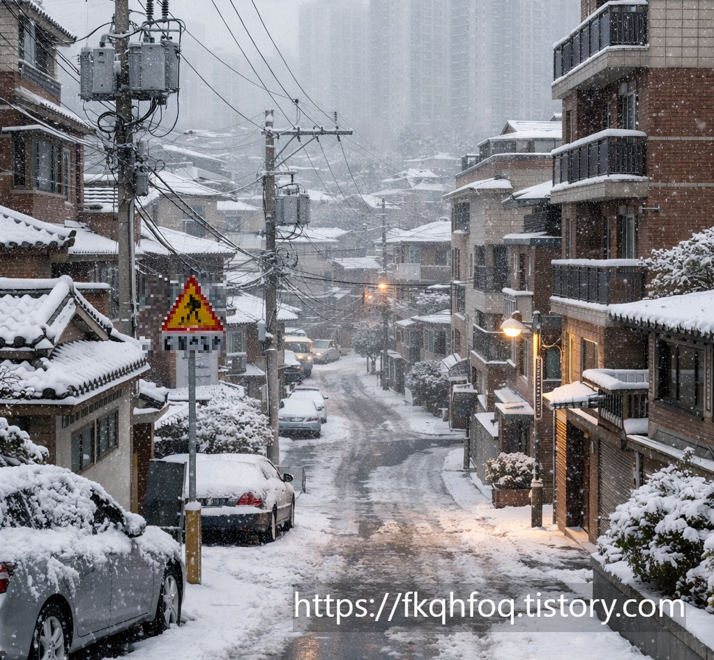 겨울철 한국 주택가
