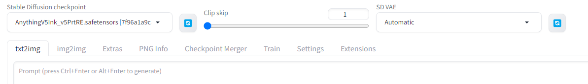 Clip_skp 과 SD_VAE 메뉴가 추가된 모습