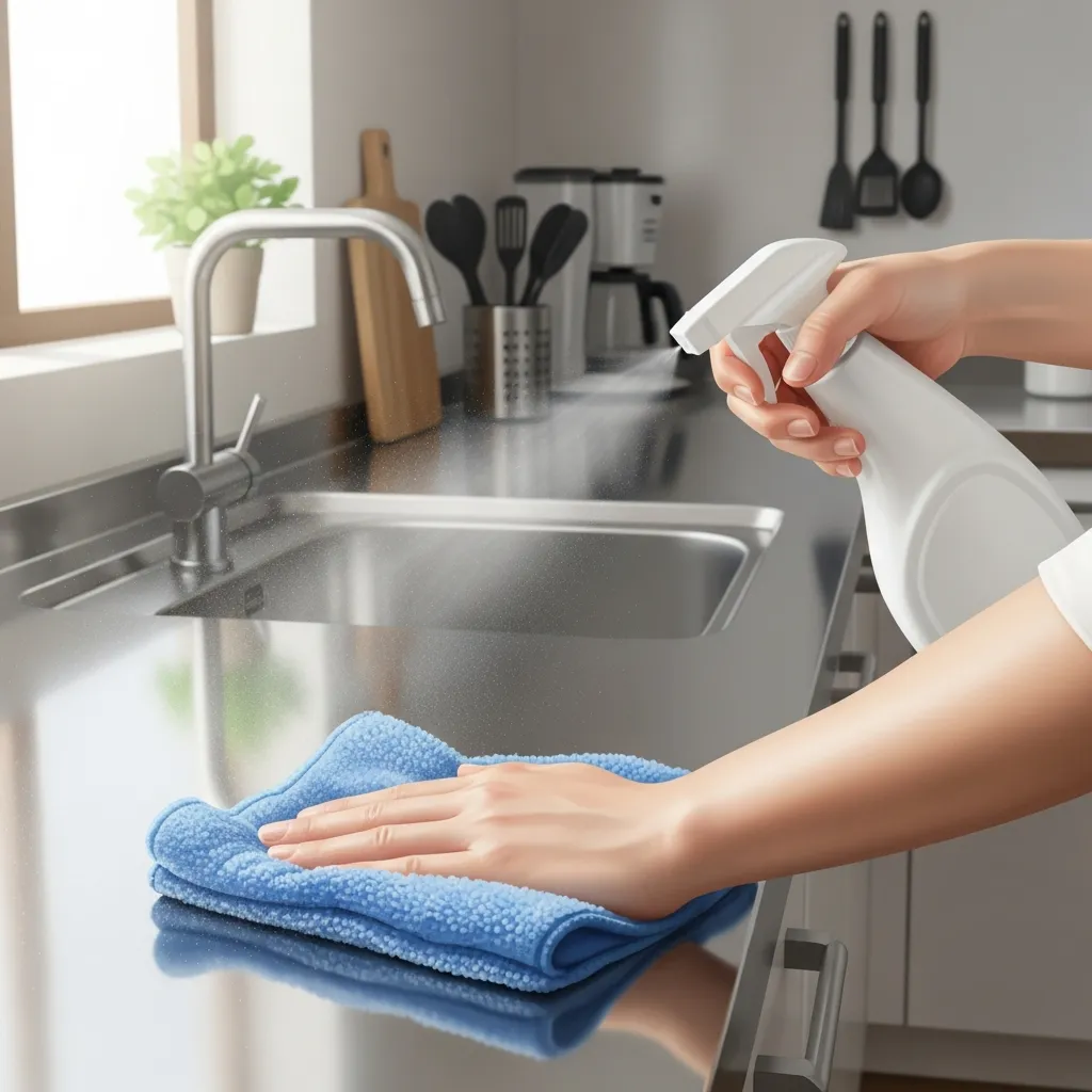 주방 표면 소독 작업