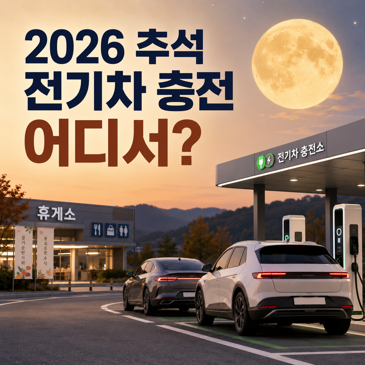2026 추석 고속도로 휴게소 전기차 충전소와 귀성길 충전 계획을 안내하는 이미지