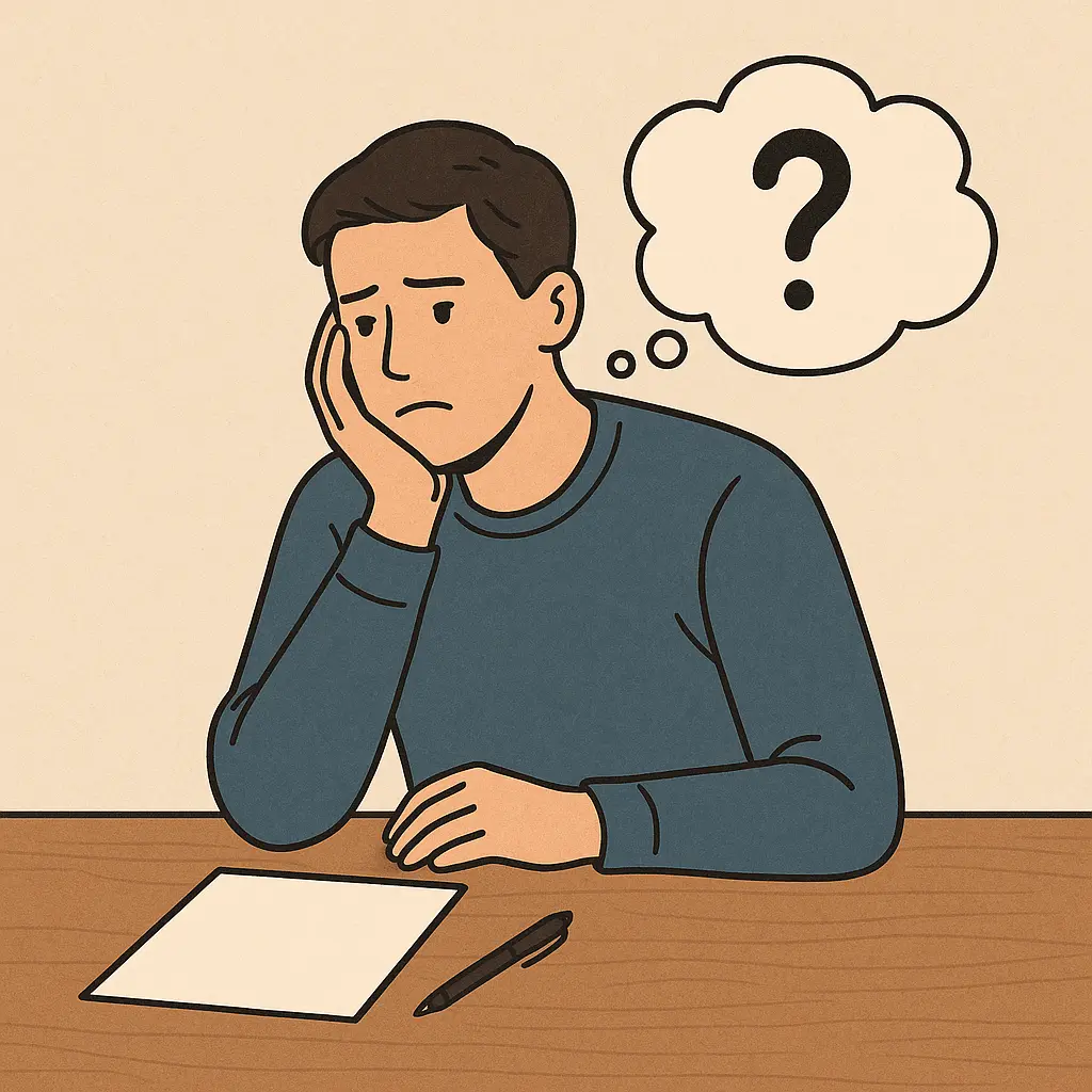 결정을 미루고 남겨진 회피의 흔적 보고 있는 남자