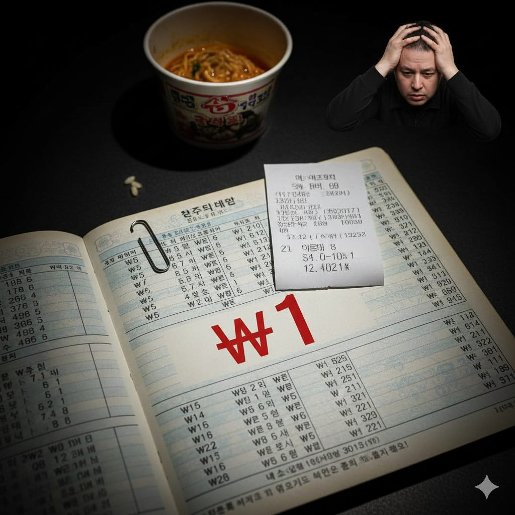 컵라면 통장 가계부 돈 머리 뜯는 고민 남 사진