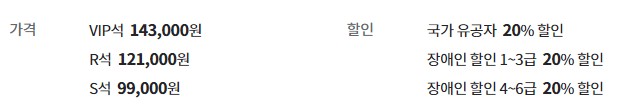 티켓 가격 및 할인 정보