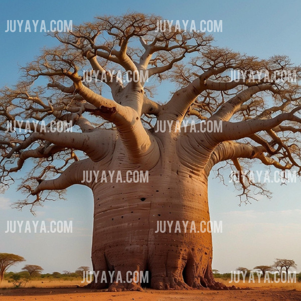 모리셔스 섬의 상징적인 바오밥 나무&amp;#44; 거대한 크기와 독특한 형태가 돋보이는 풍경.