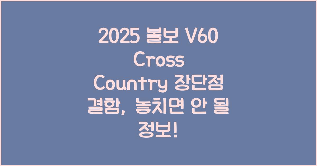 2025 볼보 V60 Cross Country 장단점 결함