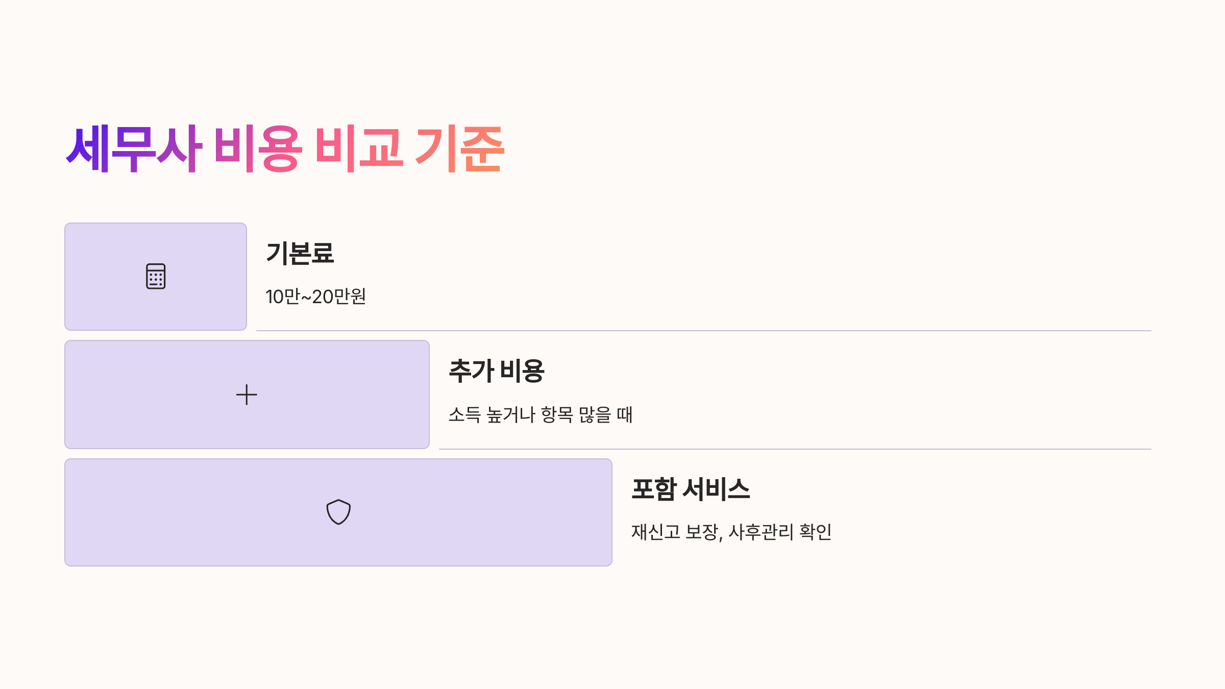 📌 세무사 비용 비교 기준