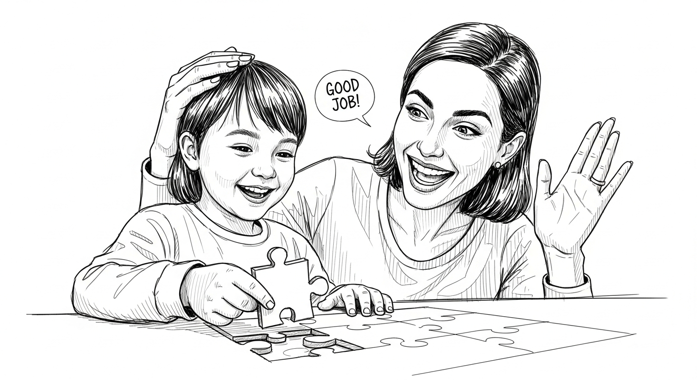 아이를 칭찬하며 하이파이브하는 엄마