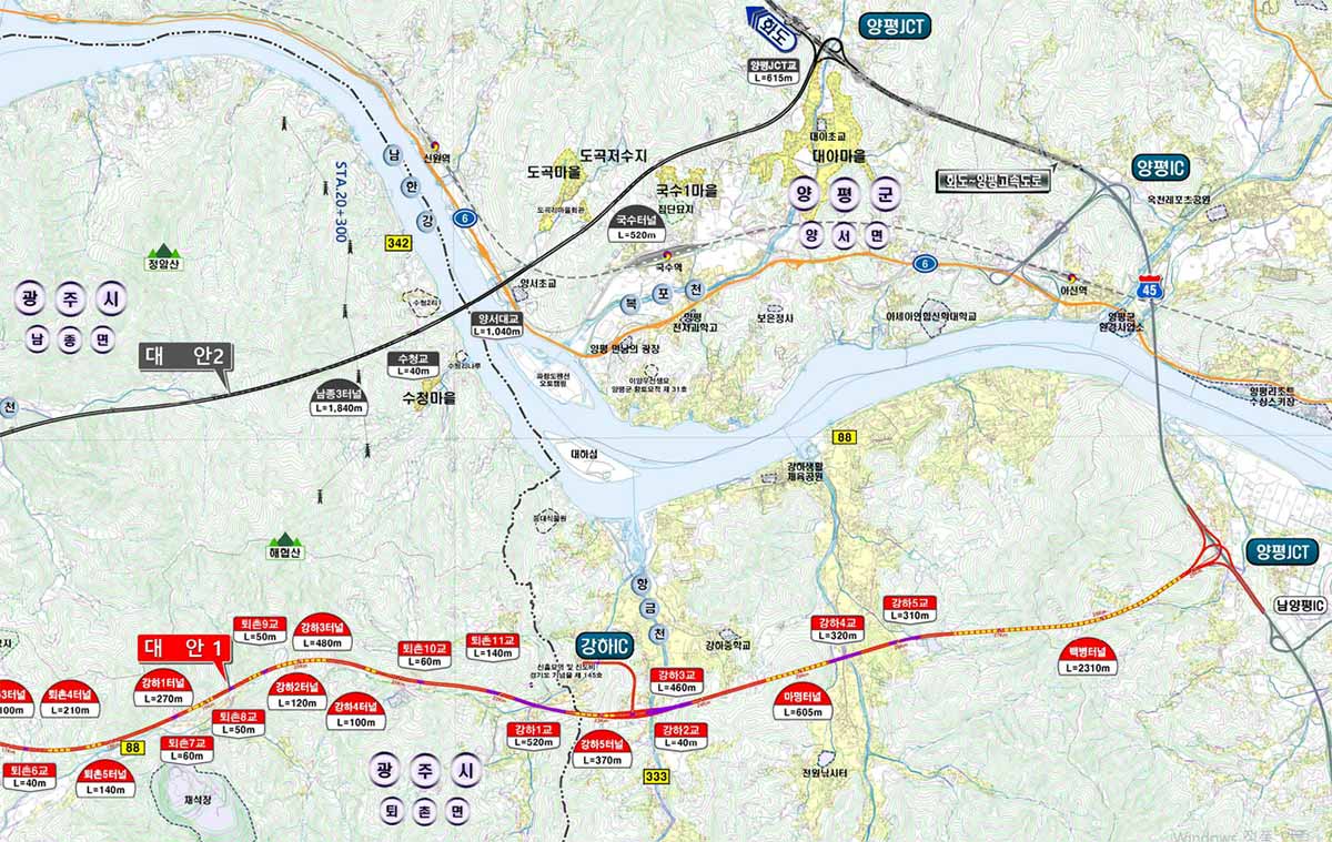 서울~양평 고속도로, 1안은 강상면, 2안은 양서면