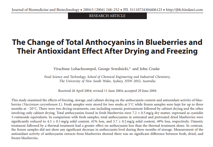 블루베리 냉동에 대한 연구논문 초록
