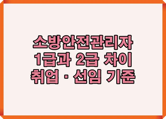 소방안전관리자 1급과 2급 차이를 한눈에 비교해 선임 가능 범위와 취업 기준이 어떻게 달라지는지 정리한 안내 이미지
