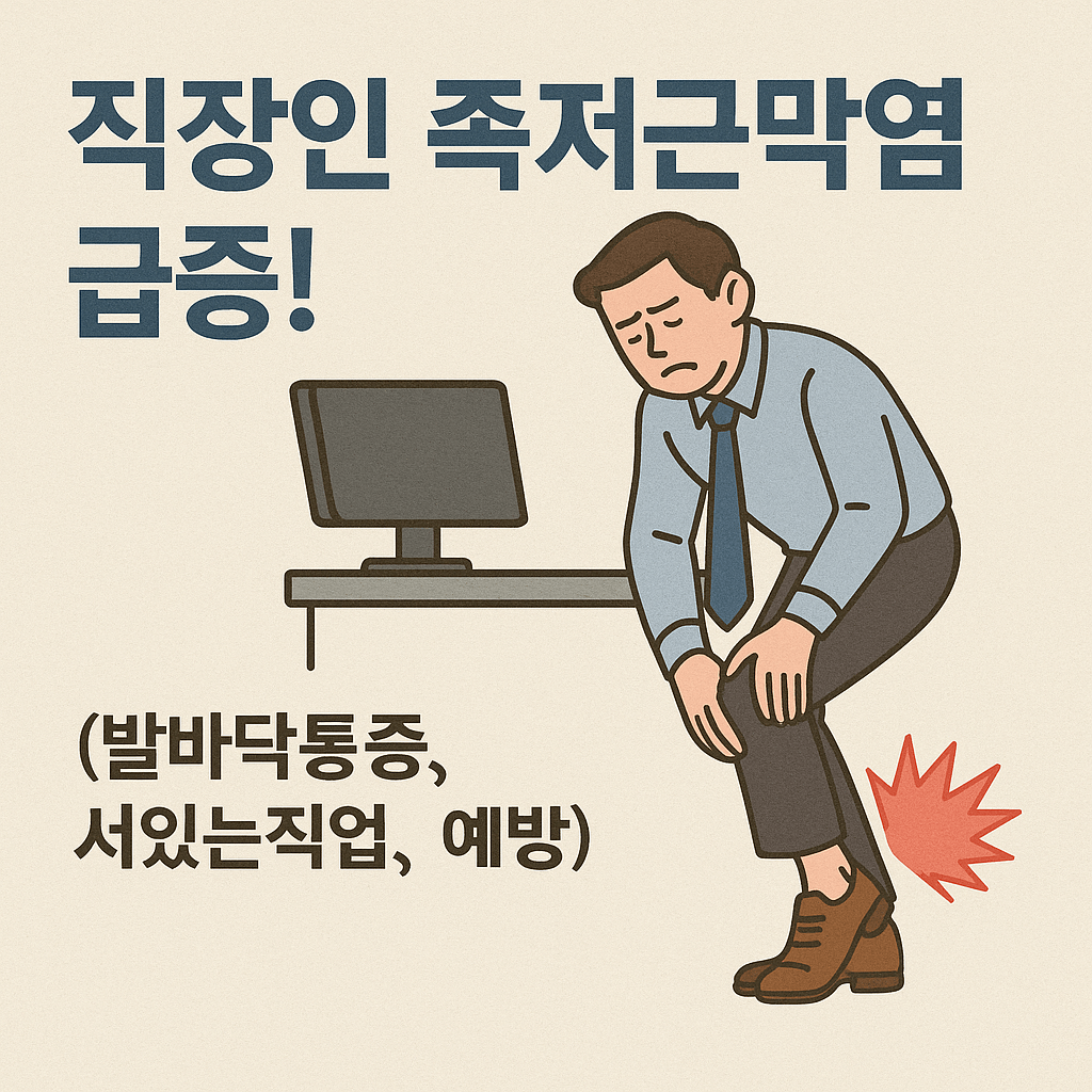 직장인 족저근막염 급증! (발바닥통증, 서있는직업, 예방)