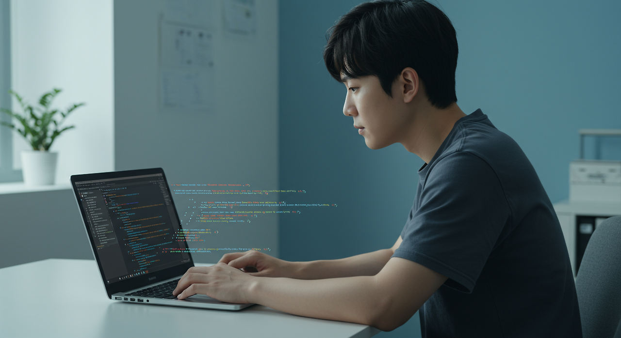 노트북 보는 사람