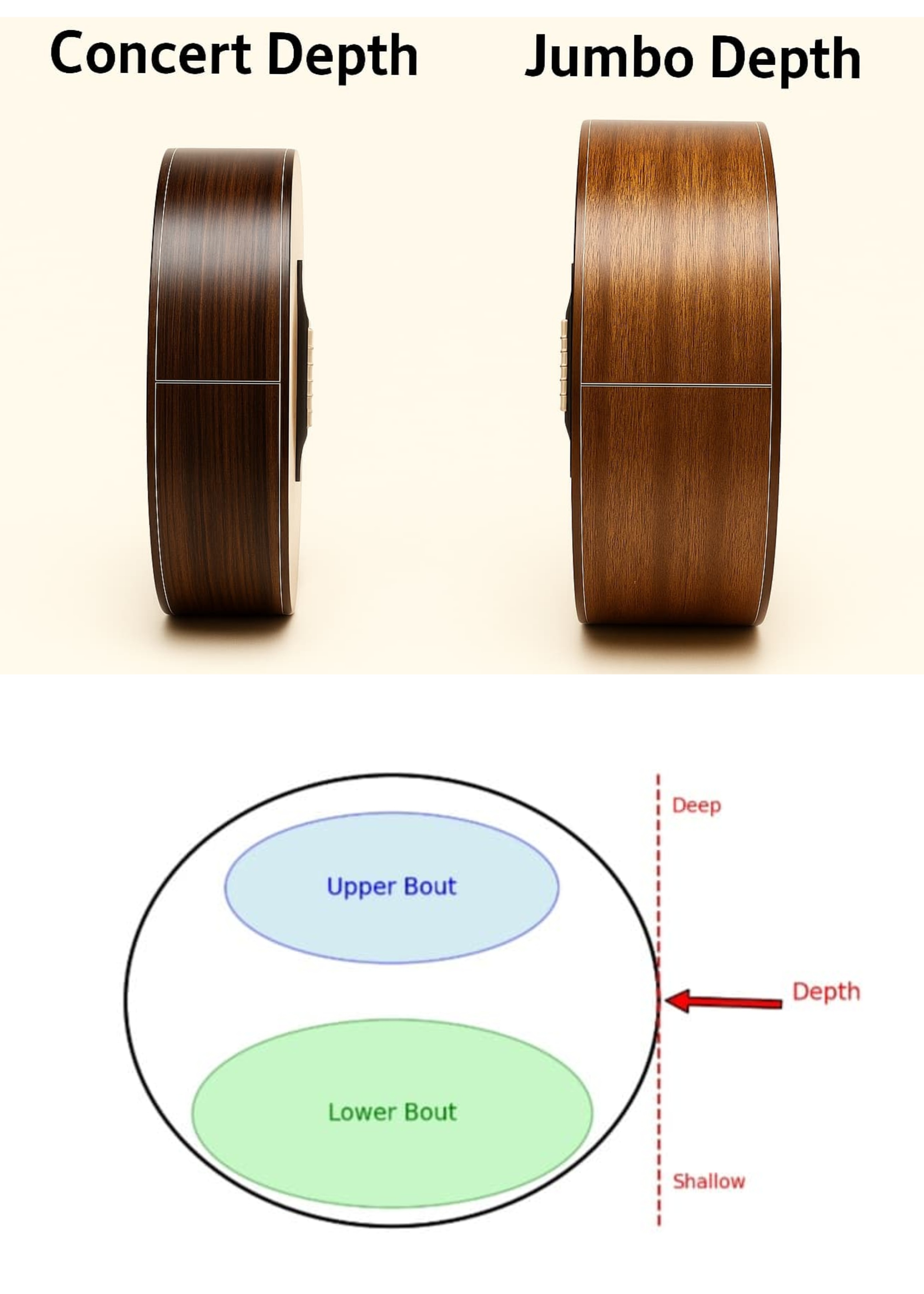 어쿠스틱 기타 바디의 깊이 비교 이미지