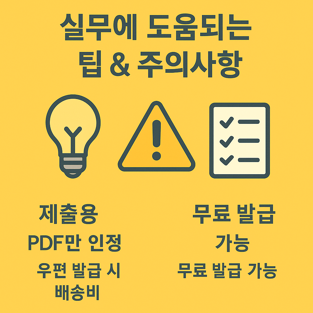 카카오뱅크 계좌개설확인서 발급 시 제출용은 PDF만 인정되며, 무료 발급 가능과 우편 발급 시 배송비 발생 주의사항 이미지