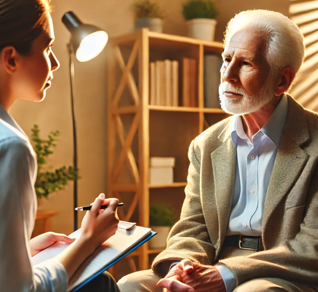 일자리를 위해 면접 중인 노인