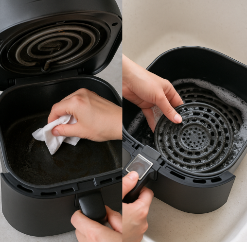 에어프라이어 내부청소 하는모습