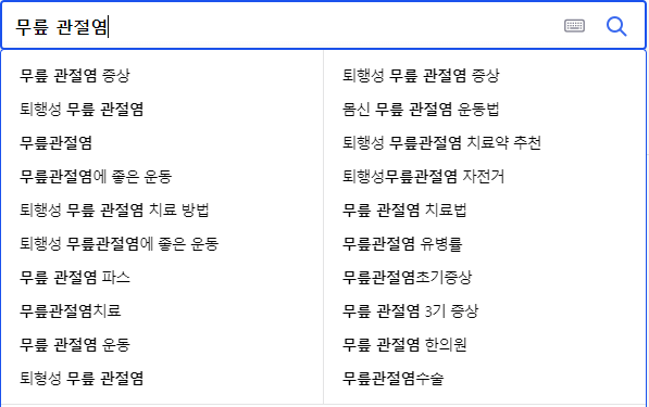 무릎 관절염 연관 검색어