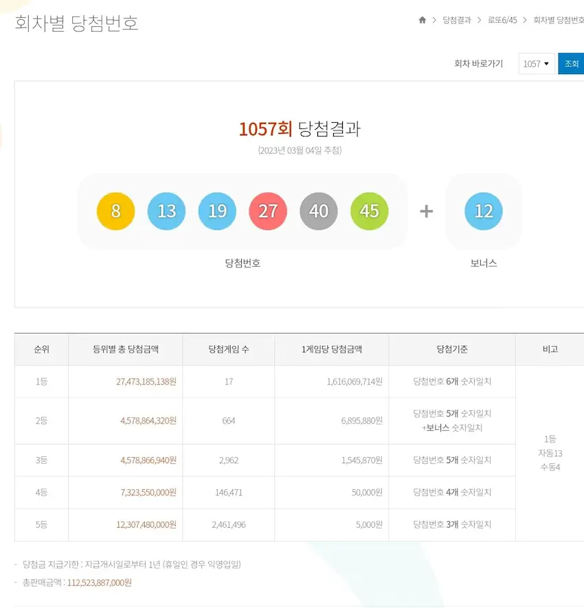 로또 2등 당첨 660명 1057회
